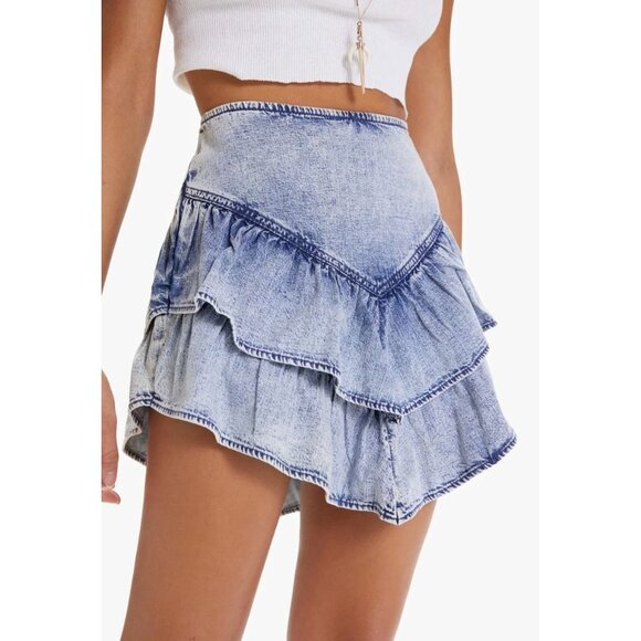 MOTHER The Ruffle Mini Skirt in Denim Size 28 $188 NEW [jb] - Picture 1 of 9